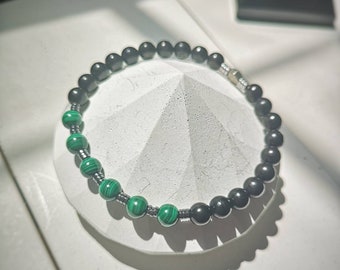 Shungite Malachite Bracelet / High Grade Lustrous Natural Shungite / EMF Shield / High Quality Stones / Protection EMF Shield - Empath Gift