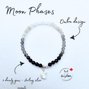 MOON Phases Bracelet, High Quality Natural Gemstones, 4mm Black Tourmaline  Labradorite Selenite Sterling Silver, Celestial Moon lover gift