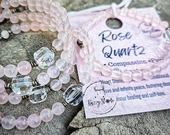 Rose Quartz Bracelet: 6MM Gemmy Pink Love Stone, Heart Chakra
