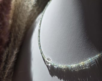 Gargantilla de cubo de apatita con diamante Herkimer – Collar de delicada claridad