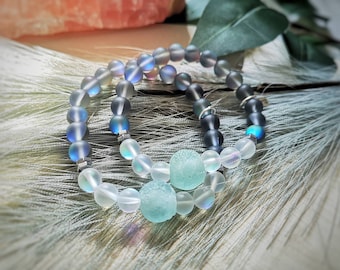Bohemian Glow Bracelet / African Recycled Bead Mystic Aura Quartz Gemstone Bracelet / Handmade Mermaid Quartz Bracelet / Mermaid Glass