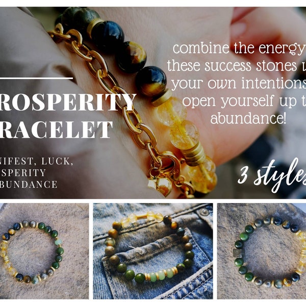 PROSPERITY Bracelet / Manifest abundance & wealth / Tiger's Eye, Jade, Citrine, Pyrite, Aventurine /Handmade Healing Crystal Bracelet