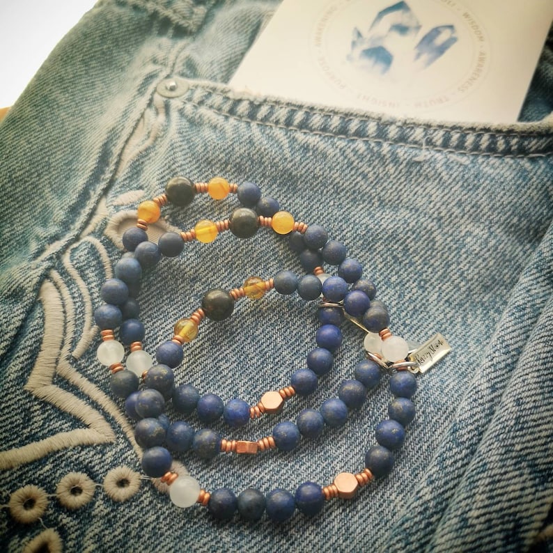 Russian Shungite The Regal Healer High Quality Crystal Bracelet Activate Your Throat and 3rd Eye Chakra Baltic Amber Selenite /& Lapis