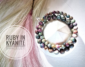 Ruby Kyanite Bracelet | Speak From the HEART Bracelet | 6mm\8mm Ruby in Kyanite Gemstones | Handmade Wrist Mala | Courage Passion Clarity