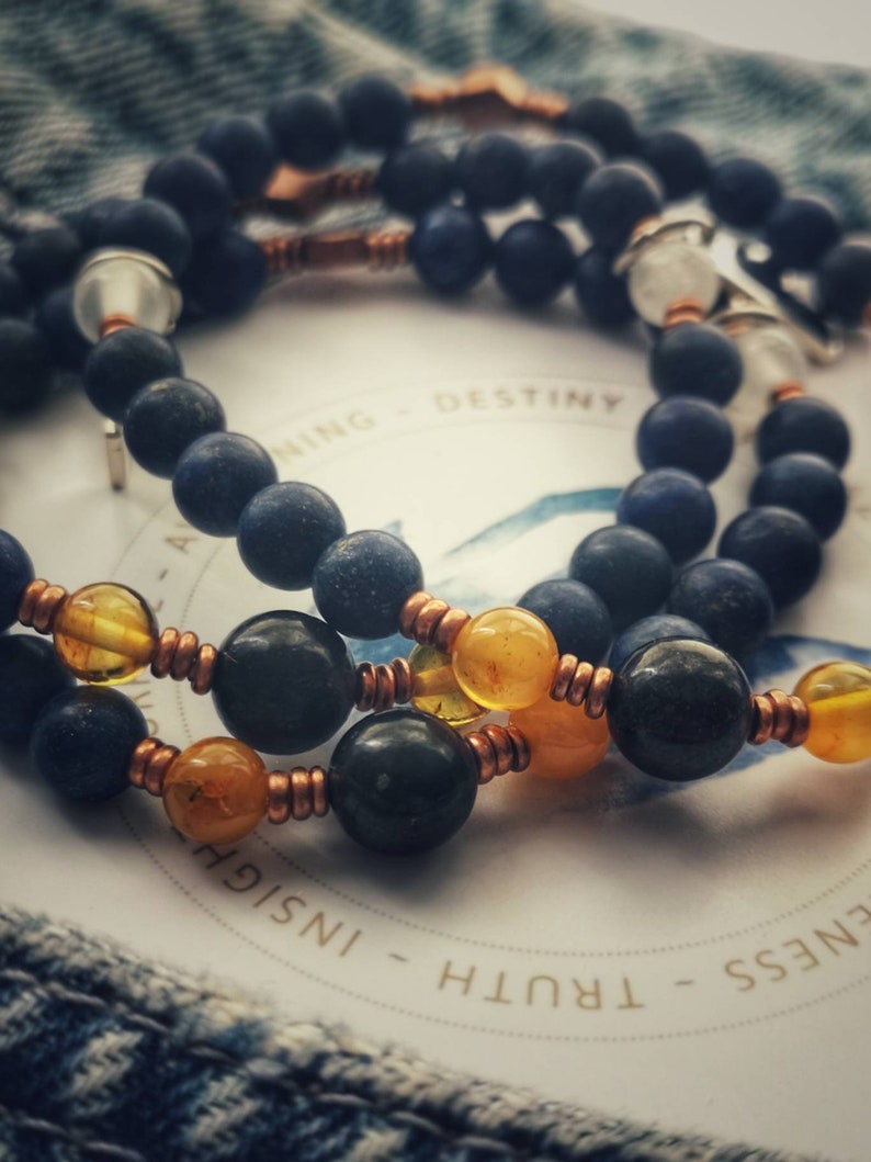 Russian Shungite The Regal Healer High Quality Crystal Bracelet Activate Your Throat and 3rd Eye Chakra Baltic Amber Selenite /& Lapis