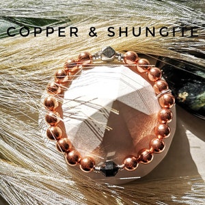 Copper Shungite Bracelet - Genuine Copper Wrist Mala - Balance Emotion - Gift for Husband, Dad, Wife - Healing High Vibration - Copper Gift