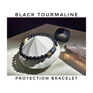 Pulsera de turmalina negra / Piedra de guardaespaldas / Pulsera de curación con cristales de alta calidad / Protección de empatía 5G y escudo EMF / Gemas de alta vibración