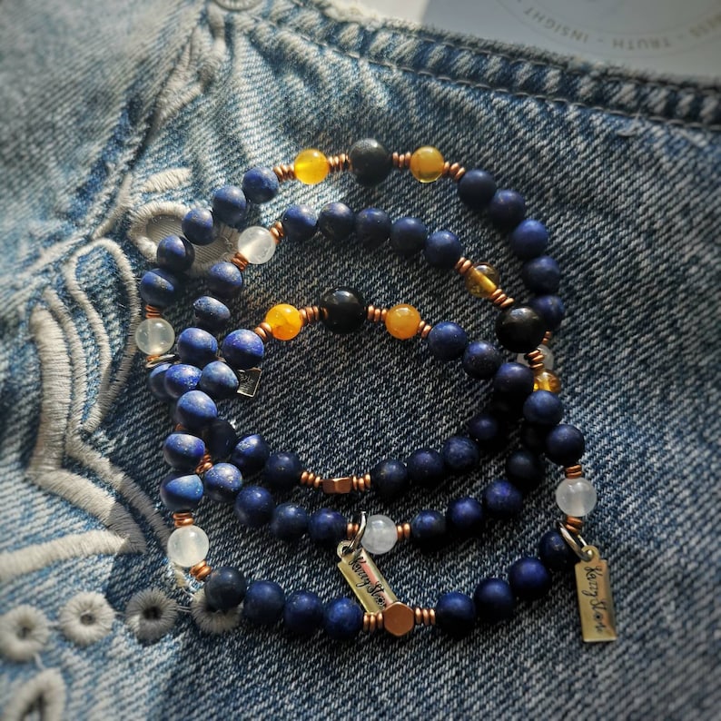 Russian Shungite The Regal Healer High Quality Crystal Bracelet Activate Your Throat and 3rd Eye Chakra Baltic Amber Selenite /& Lapis