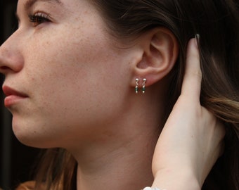 Birthstone Drop Earrings: 14k Gold Filled or Sterling Silver Studs