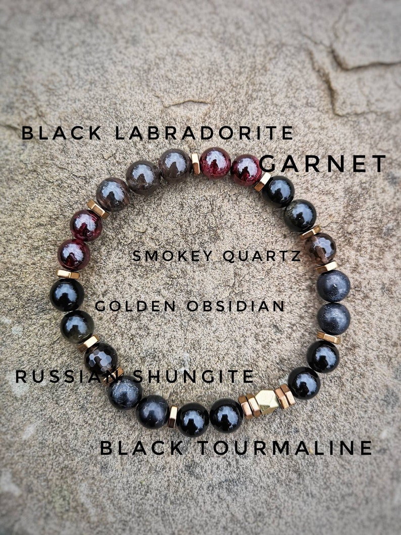 The CLOAK Protection Bracelet / High Quality Crystal Healing Bracelet / High Grade Lustrous Natural Russian Shungite/ EMF Shield image 2