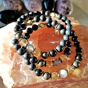 Citrine Shungite Labradorite Pyrite Onyx Bracelet / STRENGTH and JOY Bracelet / Good Fortune, Willpower & Negative Energy Shield image 4