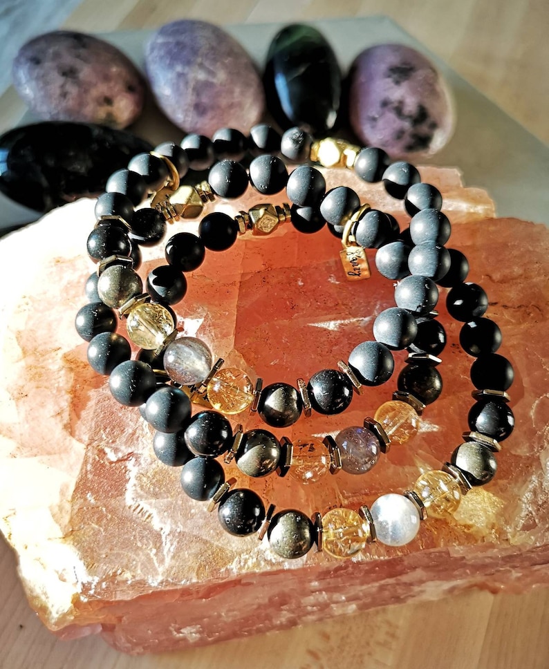 Citrine Shungite Labradorite Pyrite Onyx Bracelet / STRENGTH and JOY Bracelet / Good Fortune, Willpower & Negative Energy Shield image 4