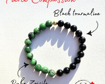 Ruby Zoisite & Black Tourmaline Bracelet: 14k Gold Filled, Empath Protection