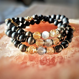 Citrine Shungite Labradorite Pyrite Onyx Bracelet / STRENGTH and JOY Bracelet / Good Fortune, Willpower & Negative Energy Shield image 3