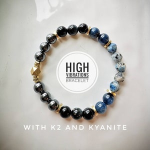 The HIGH Vibrations-armband / hoogwaardige kristallen armband / Zeldzame natuurlijke K2 en diepblauwe kyaniet / Stem af op hogere energieën