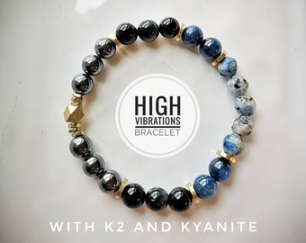 Il braccialetto HIGH Vibrations / Braccialetto di cristallo di alta qualità / Rare Natural K2 & Deep Blue Kyanite / Sintonizza con energie superiori