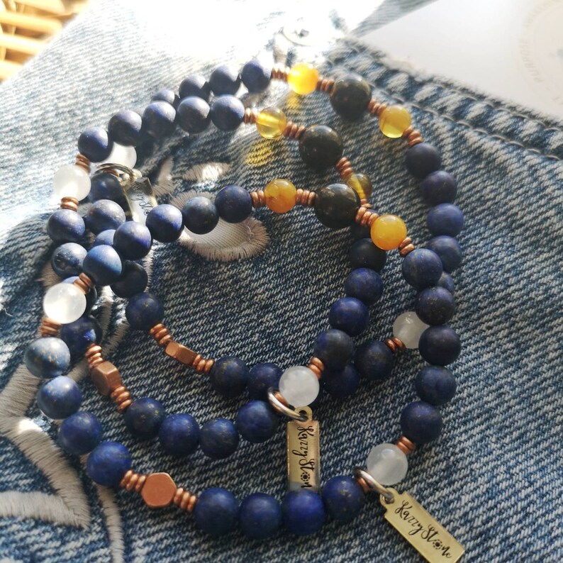 Russian Shungite The Regal Healer High Quality Crystal Bracelet Activate Your Throat and 3rd Eye Chakra Baltic Amber Selenite /& Lapis