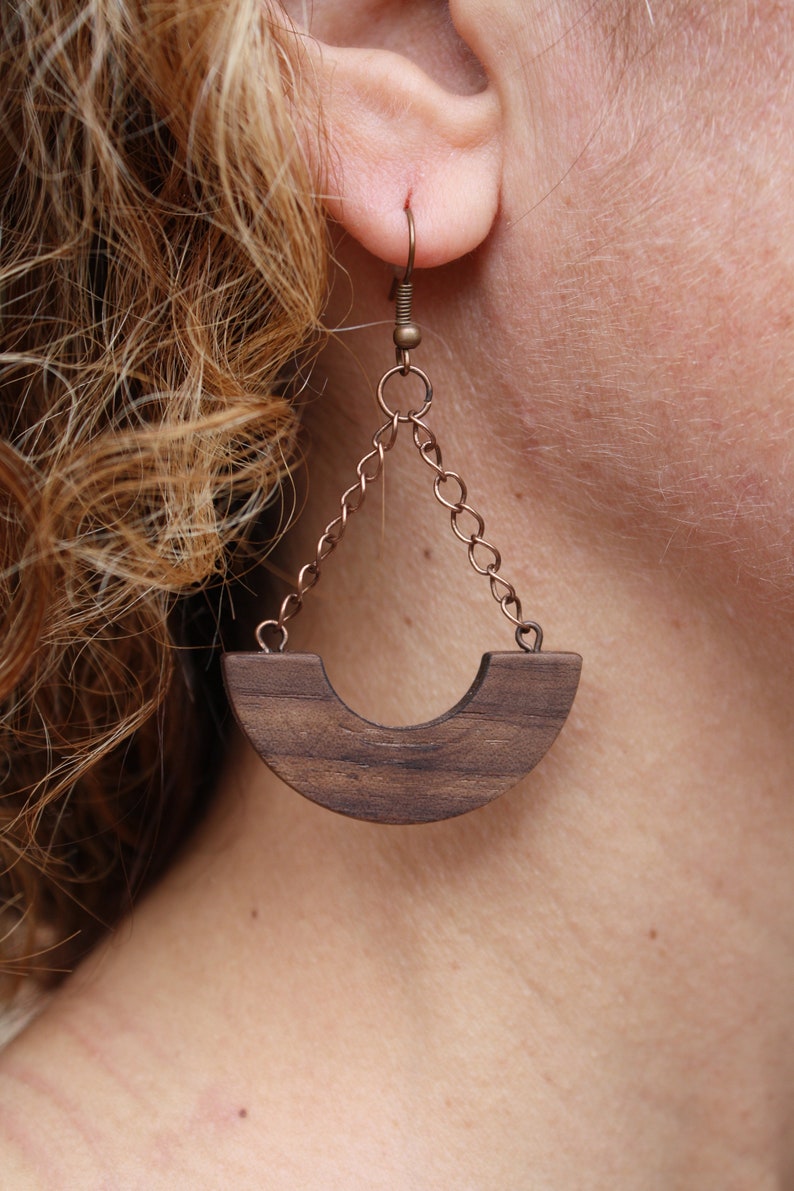 Wooden Earrings, Dangle and Drop Earrings, Handmade earrings, Boho earrings, Statement earrings, womens earrings image 3