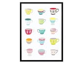 Tea Print, Coffee Print, Tea Cups, Print, Poster, Wall Art, Home Decor, Poster Print, Wall Print, Home Print, Digital print, Wall Decor, A4