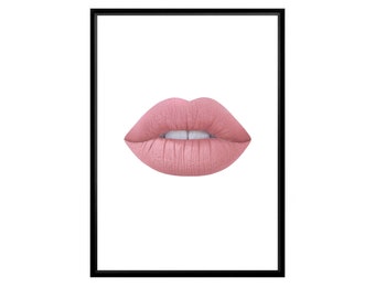Makeup Artist decor art Kisses pressed lips Poster Lips Print in Copper Foil 