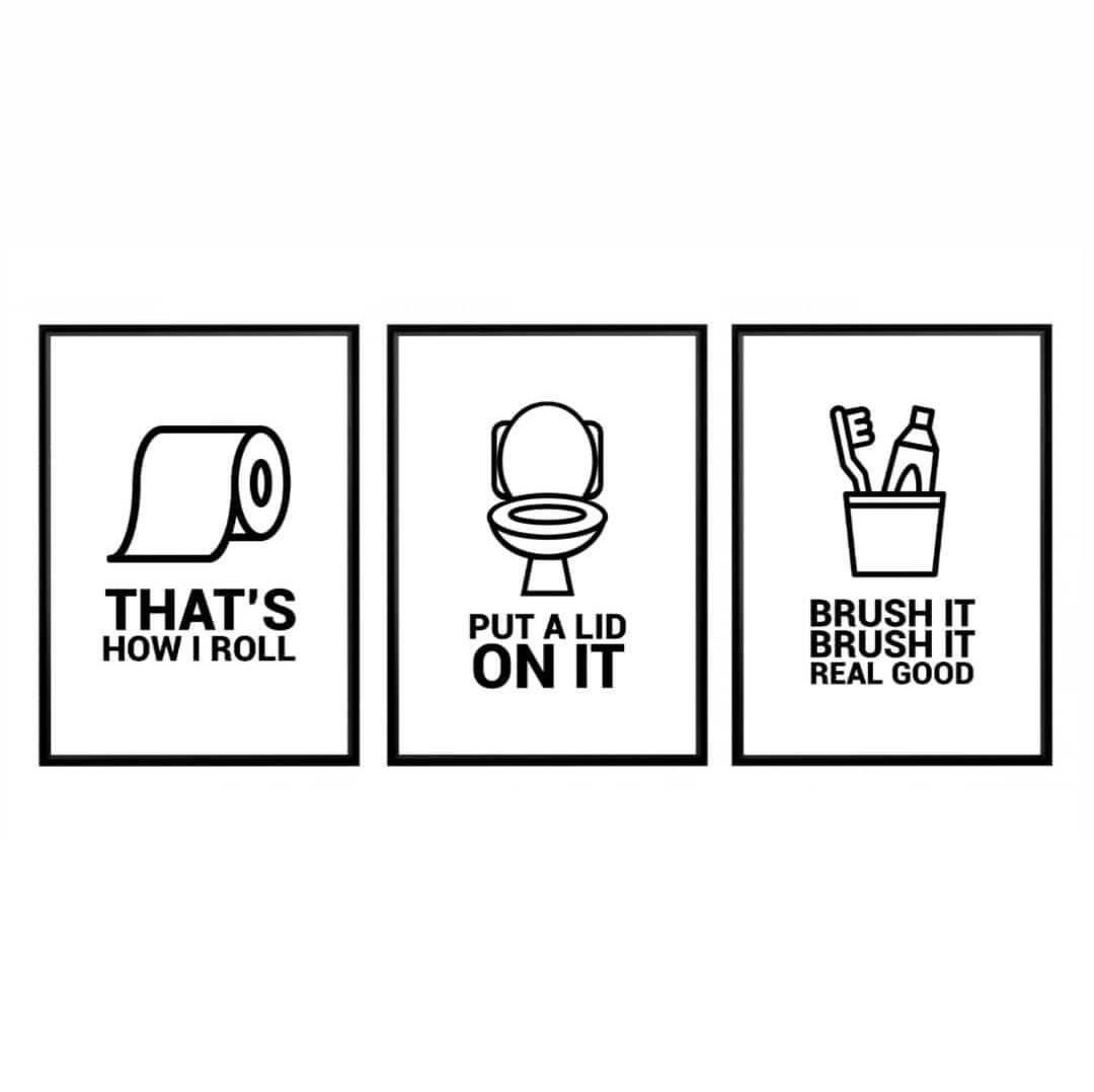 Set of 3 Print Toilet Print Bathroom Print Bathroom Decor Etsy