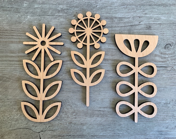 Scandinavian folk art flowers, woodland nursery decor, wooden Swedish folk art, unique baby gift