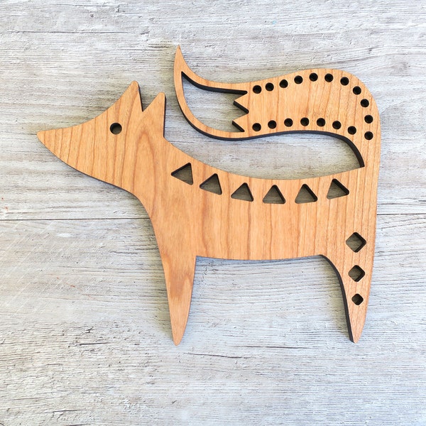 Scandinavian folk art fox, woodland nursery decor, wooden Swedish folk art, unique baby gift