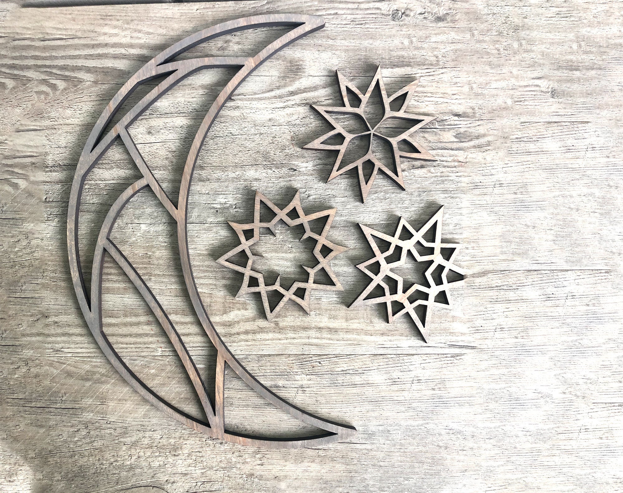 Moon and Stars Wall Decor Wood Celestial Decor Boho Moon Etsy