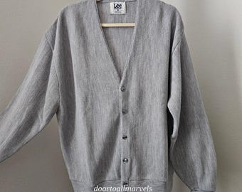 Vintage '90s Lee Sport Cardigan Sweater Collegiate Preppy Grandpa USA L-XL?