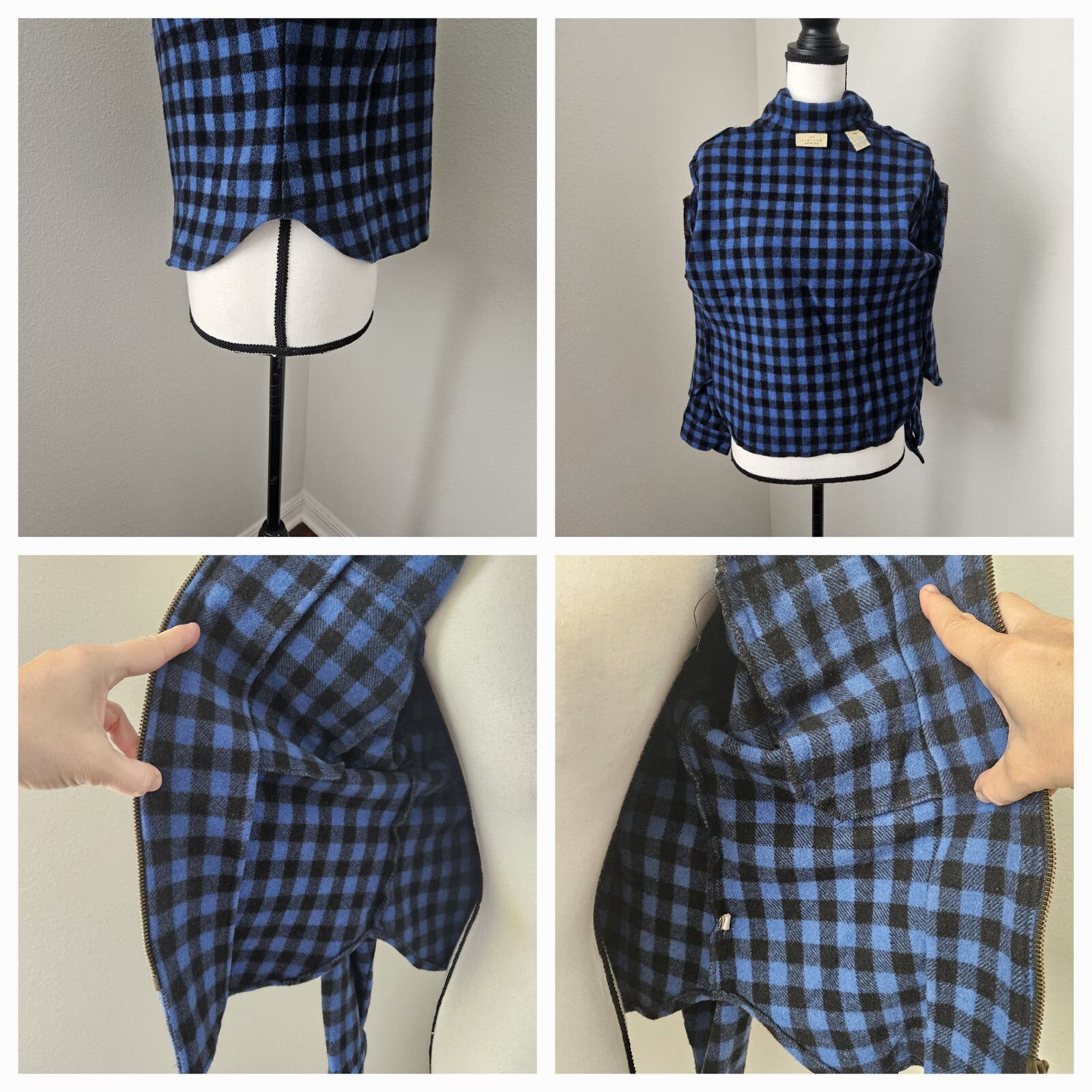 Limited America Zip Plaid Jacket Wool Cashmere Grunge Sz XS