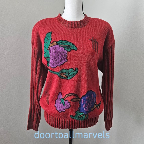 Vintage '80s Embroidered Sweater Women sz L Boot … - image 1