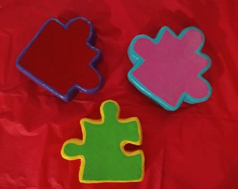 Set of 3, Colorful Puzzle Piece Wall Plaques, for Classroom/Playroom decor