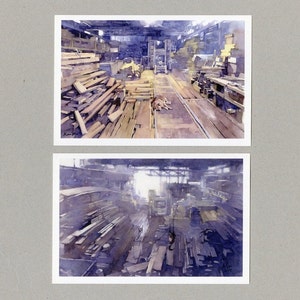 Hong Kong Aquarell Postkarten | Sägewerk | Industrieszenen | Stadtbild