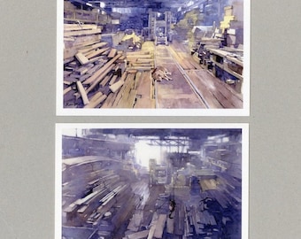 Hong Kong Watercolor Postcards | Sawmill | industrial scenes | cityscape