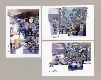 Hong Kong Watercolor Postcards | Floral Cafes | cityscape