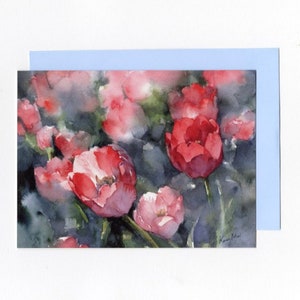 Grußkarte mit Aquarell Blumen | Blumen Grußkarte | Rote Tulpen