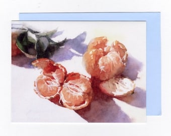 Tangerines Watercolor Note Card | still life greeting card | Oranges