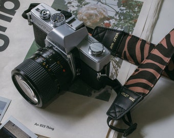 Zebra Print Canvas Camera Strap, Vegan Leather Ends