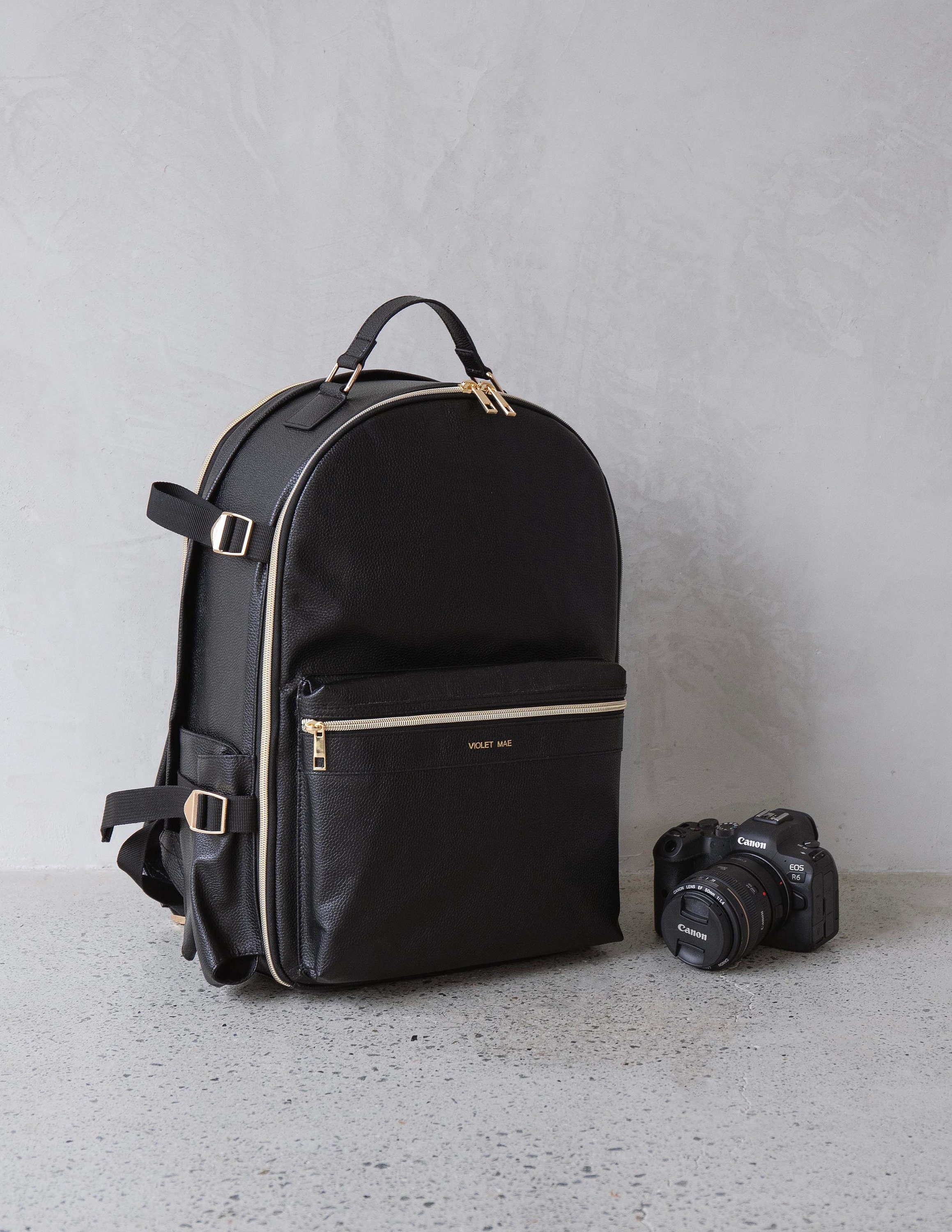 Classic Black Pebbled Backpack with Gold Accents Gala / Leather Backpack – Champs Luggage main image 2