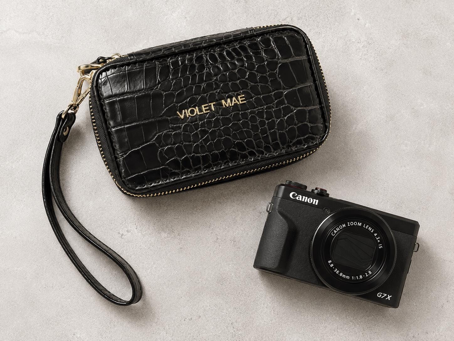 Black Croc Camera Case for Canon G7X Mark II & III, Vegan Leather