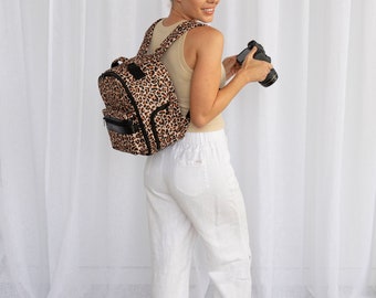 Freya Camera Backpack, Leopard Print Camera Bag