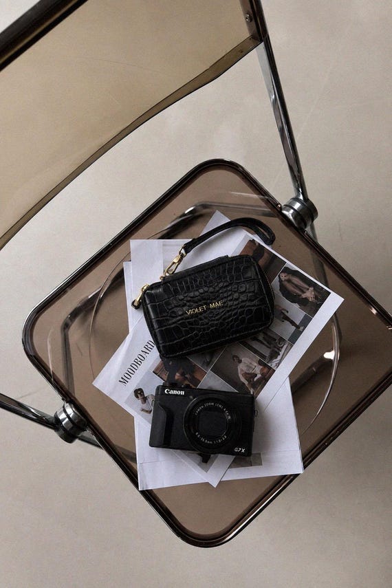Black Croc Camera Case for Canon G7X Mark II & III, Vegan Leather