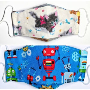 Kids 3D Face Mask, cartoons, 3 layers in Robot & Kitten