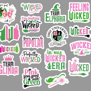 Paquete de 12 pegatinas Wicked ~ Películas, Broadway, Obras de teatro ~ Paquete para scrapbooking - portátil, teléfono, vaso, botella de agua - Resistente al agua