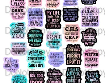 20 Snarky Quote Stickers  Bundle Funny Sarcasm Sarcastic Colorful Laptop Phone tumbler Sticker Pack Waterproof Christmas Stocking Stuffer
