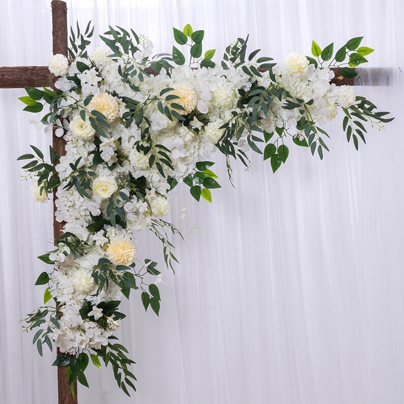 White Wedding Corner Swag Artificial Flower Arrangement Corner Etsy
