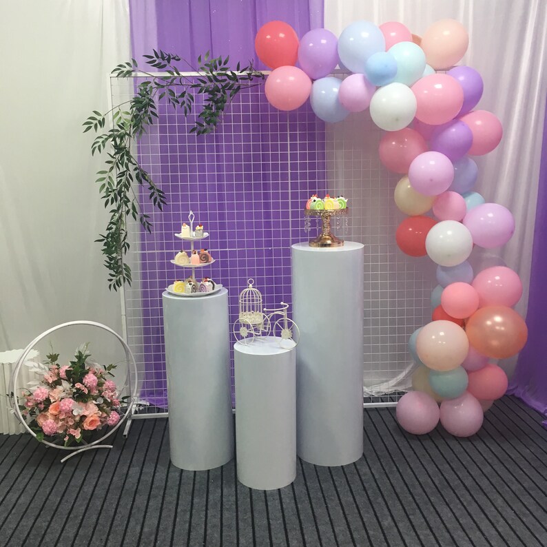 Wedding backdrop pillars cylinder pedestal stand white cake Etsy