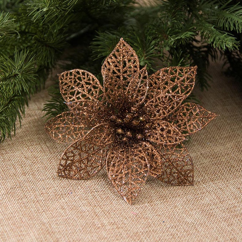 15pcslot 5.12in Artificial fake flowers hollow Christmas tree flowers head New Year party decor birthday gift wedding home decorations