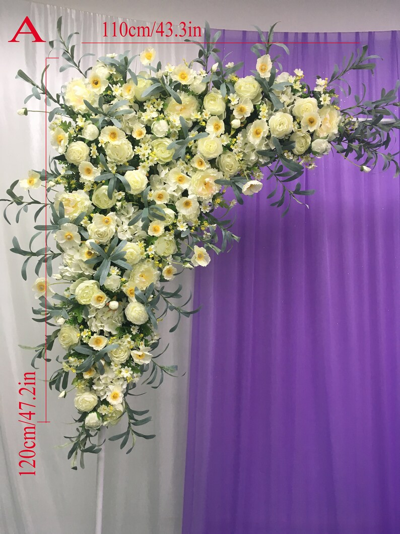 White Wedding Arch Swag Corner swag Artificial fake flowers Etsy