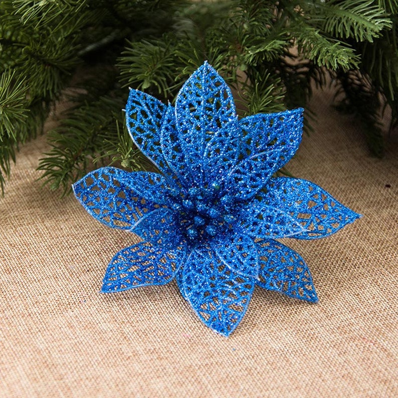15pcslot 5.12in Artificial fake flowers hollow Christmas tree flowers head New Year party decor birthday gift wedding home decorations